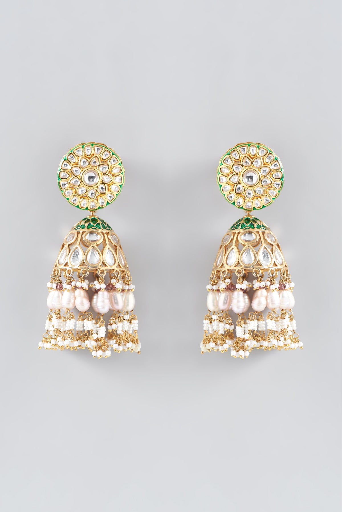 Gold Finish Green Kundan Jhumka Earrings