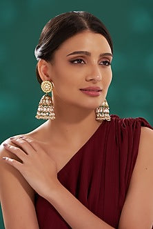 Gold Finish Green Kundan Jhumka Earrings