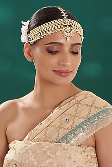 Gold Finish White Kundan Mathapatti