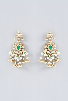 Gold Finish Green Onyx & Kundan Dangler Earrings