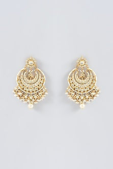 Gold Finish White Kundan Chandbali Earrings