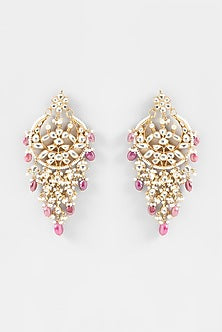 Gold Finish Kundan & Ruby Chandbali Earrings