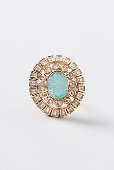 Gold Finish Mint Kundan Ring