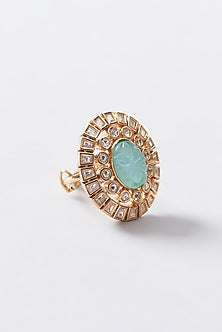 Gold Finish Mint Kundan Ring
