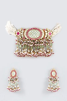 Gold Finish Turquoise Kundan Choker Necklace Set