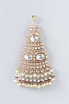 Gold Finish Red & Mint Kundan Pasa