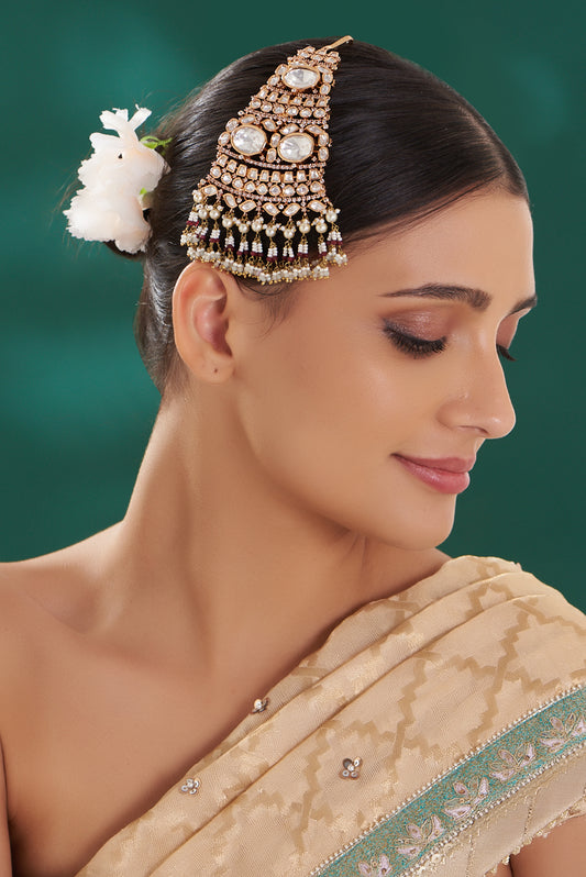 Gold Finish Red & Mint Kundan Pasa