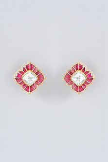 Gold Finish Ruby Stud Earrings