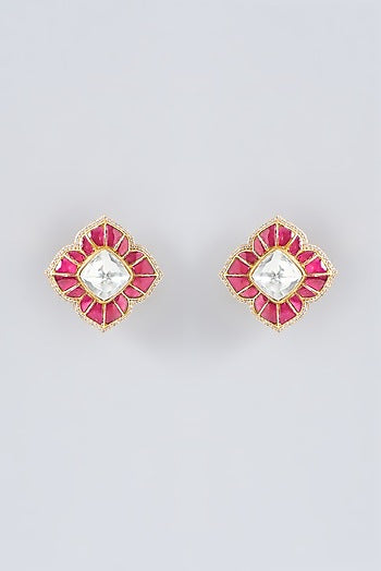 Gold Finish Ruby Stud Earrings
