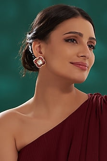Gold Finish Ruby Stud Earrings