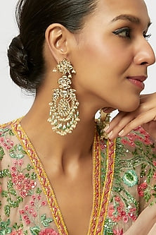 Gold Finish Kundan Polki & Pearl Drop Dangler Earrings