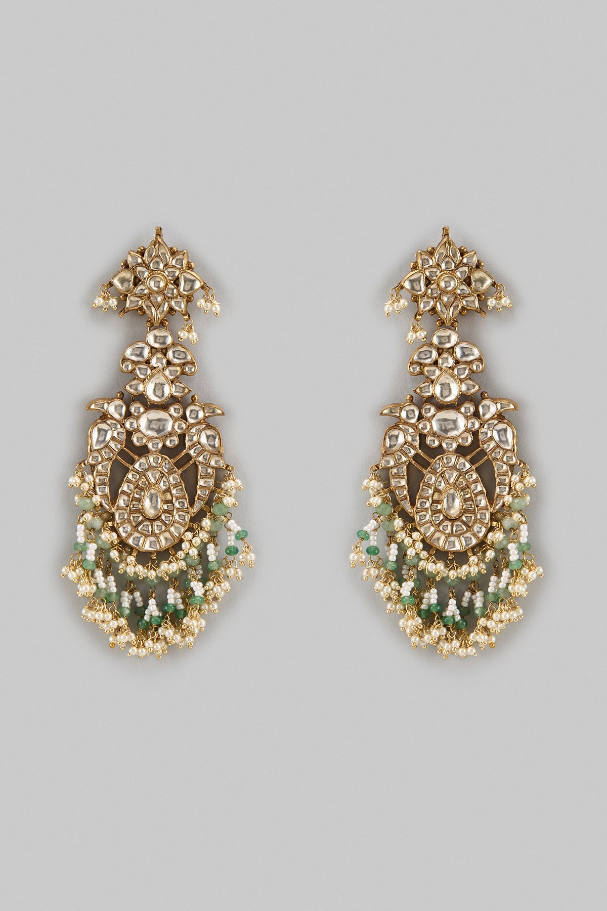 Gold Finish Kundan Polki & Pearl Drop Dangler Earrings