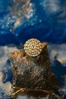 Gold Finish Kundan Polki Meenakari Ring