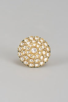 Gold Finish Kundan Polki Meenakari Ring