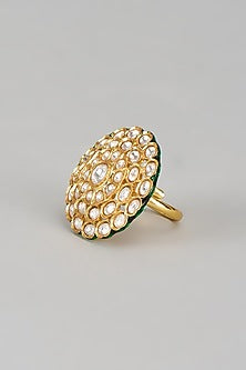 Gold Finish Kundan Polki Meenakari Ring