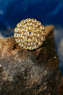 Gold Finish Kundan Polki Meenakari Ring