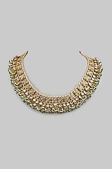 Gold Finish Kundan Polki & Pearl Drop Necklace