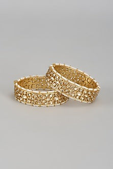 Gold Finish White Kundan Polki Bangles (Set Of 2)