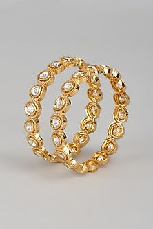 Gold Finish White Kundan Polki Bangles (Set Of 2)