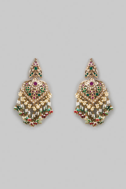 Gold Finish Kundan Polki & Multi-Colored Drop Dangler Earrings