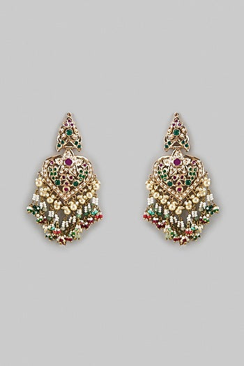 Gold Finish Kundan Polki & Multi-Colored Drop Dangler Earrings