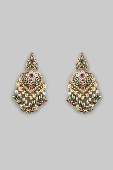 Gold Finish Kundan Polki & Multi-Colored Drop Dangler Earrings