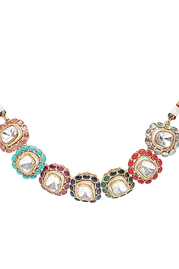 Gold Finish Kundan Polki Necklace Set