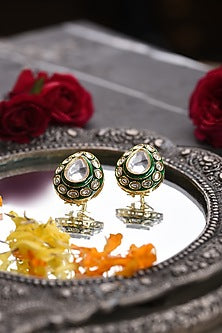 Gold Finish Kundan Polki Stud Earrings