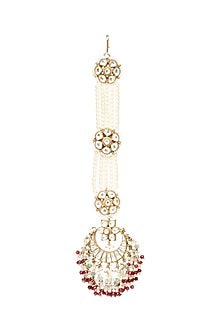 Gold Finish Kundan Polki & Pearl Maangtikka
