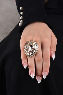 Gold Finish Kundan Polki Ring