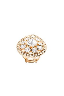 Gold Finish Kundan Polki Ring