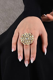 Gold Finish Kundan Polki Ring