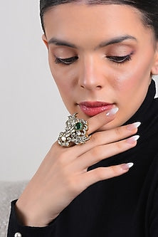 Gold Finish Kundan Polki & Zircon Ring