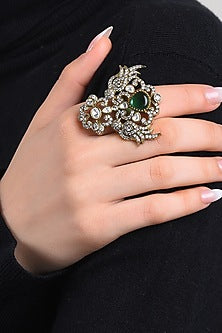 Gold Finish Kundan Polki & Zircon Ring
