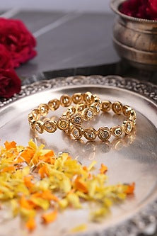 Gold Finish Kundan Polki Bangles (Set of 2)