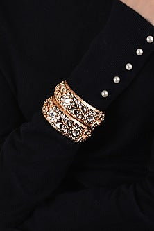 Gold Finish Kundan Polki Bangles (Set of 2)