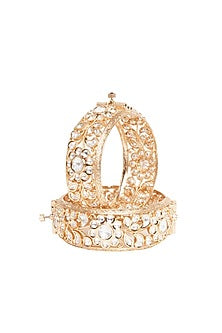 Gold Finish Kundan Polki Bangles (Set of 2)