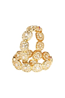 Gold Finish Kundan Polki Bangles (Set of 2)