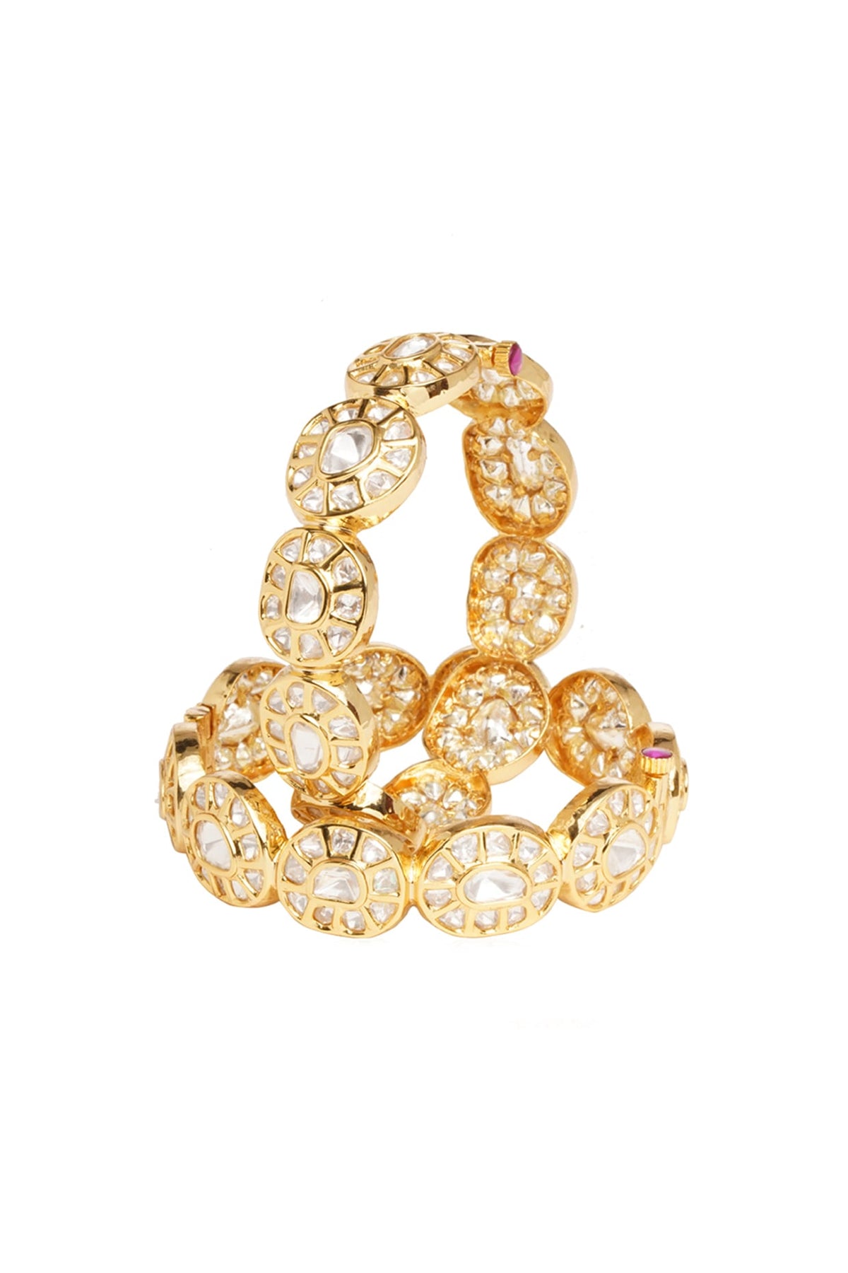 Gold Finish Kundan Polki Bangles (Set of 2)