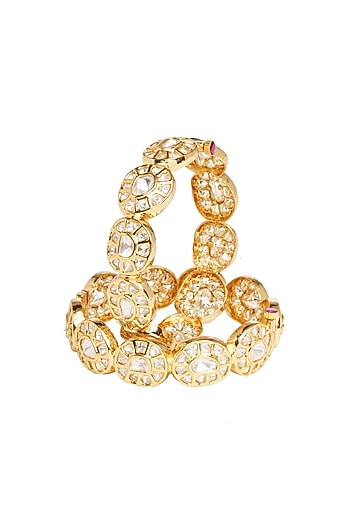 Gold Finish Kundan Polki Bangles (Set of 2)