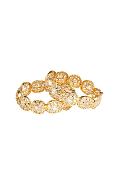 Gold Finish Kundan Polki Bangles (Set of 2)
