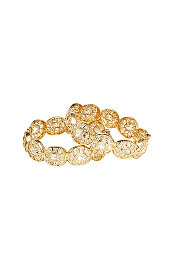 Gold Finish Kundan Polki Bangles (Set of 2)