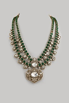 Gold Finish Kundan Polki Pendant Necklace