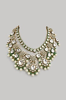 Gold Finish Kundan Polki & Pearl Drop Meenakari Long Necklace