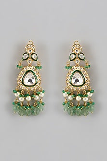 Gold Finish Kundan Polki & Multi-Colored Drop Dangler Earrings