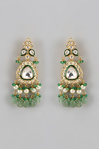 Gold Finish Kundan Polki & Multi-Colored Drop Dangler Earrings