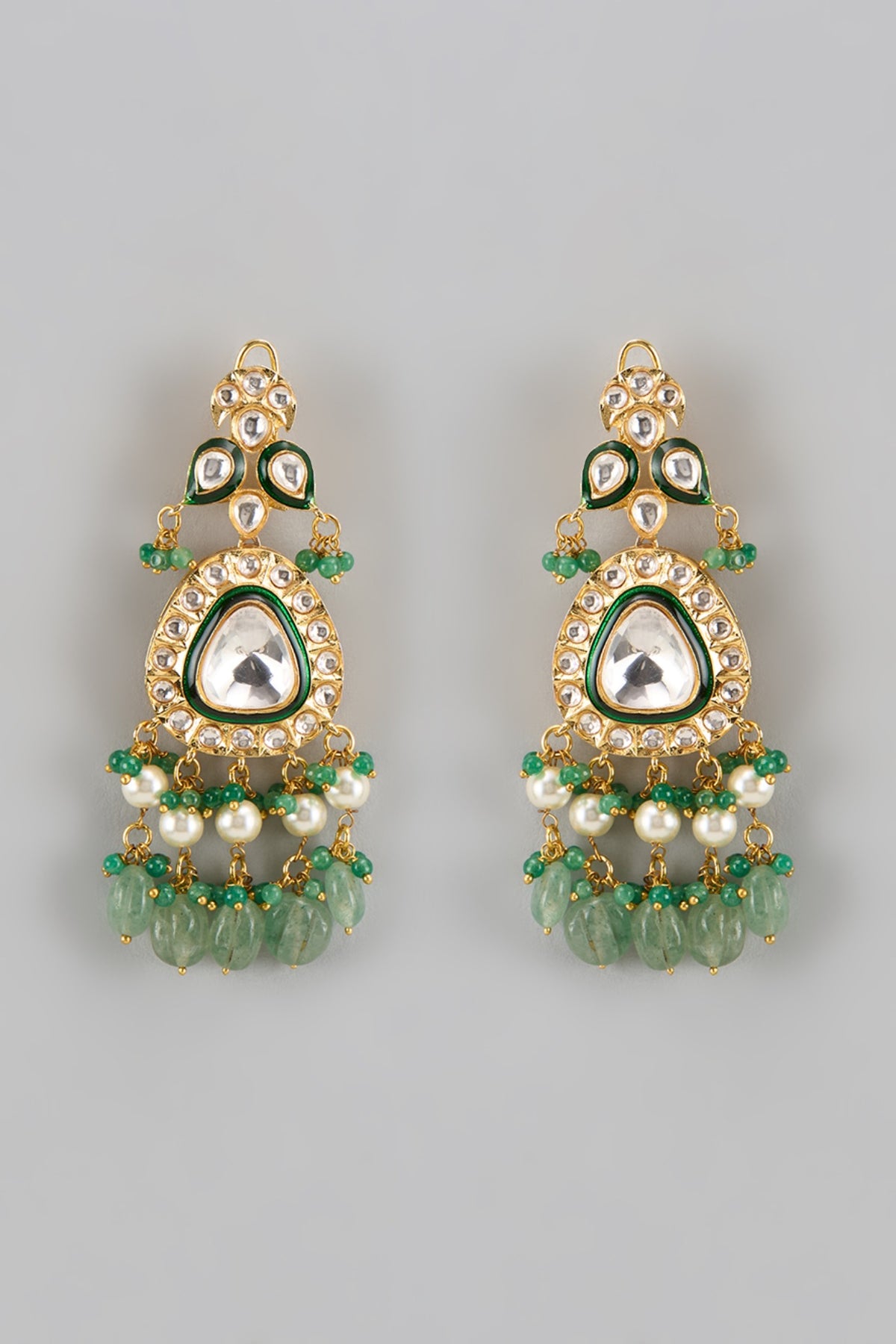Gold Finish Kundan Polki & Multi-Colored Drop Dangler Earrings