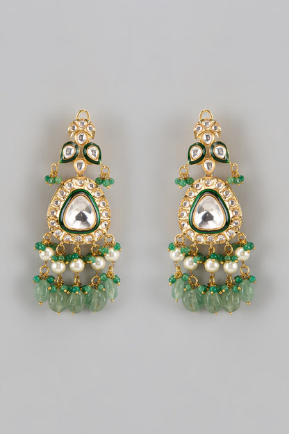 Gold Finish Kundan Polki & Multi-Colored Drop Dangler Earrings