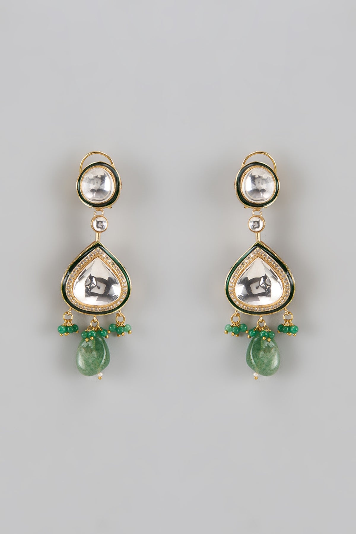 Gold Finish Kundan Polki & Onyx Drop Dangler Earrings