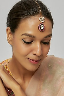 Gold Finish Kundan Polki Maangtikka